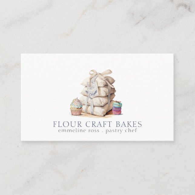 Bakery Baker Pastry Chef Flour Bags Baked Goods Business Card (Front)