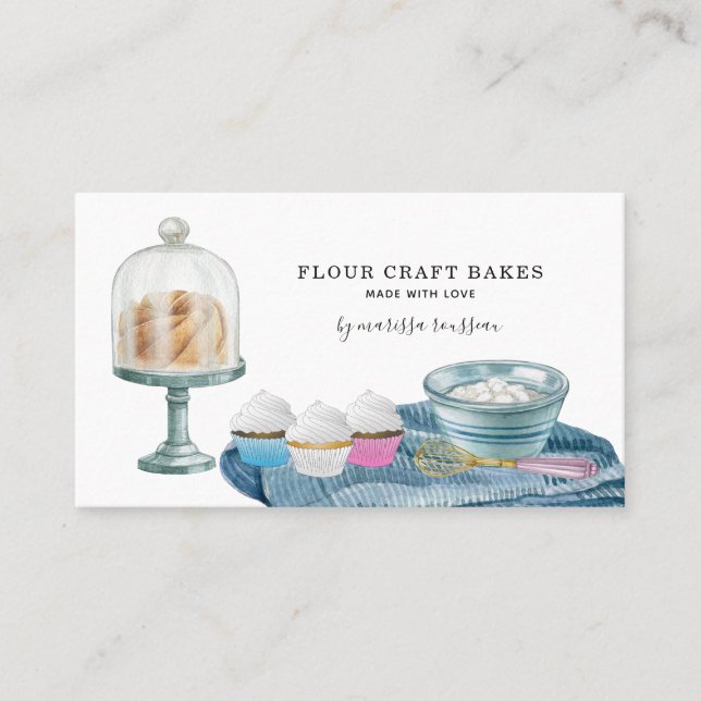 Bakery Baker Pastry Chef Watercolor Baked Goods Business Card (Front)
