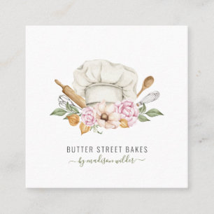 Bakery Baker Pastry Chef Watercolor Baking Utensil Square Business Card
