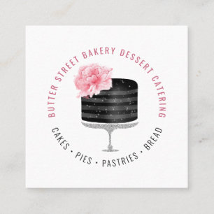 Bakery Baker Pastry Chef Watercolor Floral Cake Sq Square Business Card
