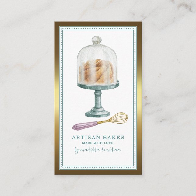 Bakery Baker Pastry Chef Watercolor Gold Foil Business Card (Front)