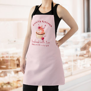 Bakery Baking Cupcake Cherry Red Watercolor Apron