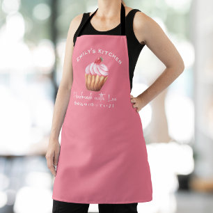 Bakery Baking Cupcake Strawberry Pink Watercolor Apron