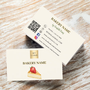 Bakery beige cream cake pastry QR code logo Business Card