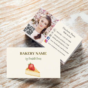 Bakery beige cream cake pastry QR code photo Business Card
