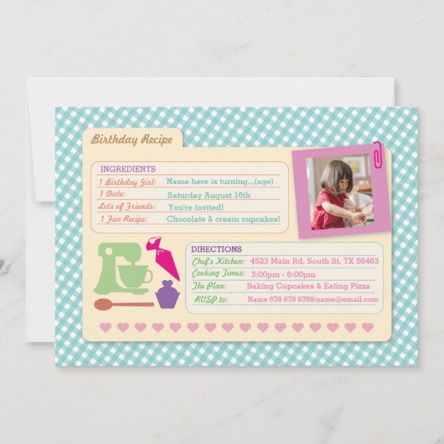 Bakery Birthday Baking Photo Recipe Card Party (Front)