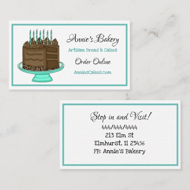 Bakery | Birthday Cake | Teal and Black Business Card (Front/Back)