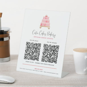 Bakery Blush Pink Cake 2 QR Codes Pay Here Modern Pedestal Sign