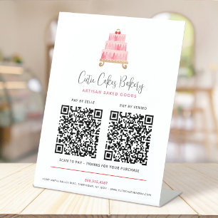 Bakery Blush Pink Cake 2 QR Codes Pay Here Modern Pedestal Sign