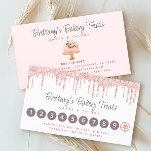 Bakery Blush Pink Cake Glitter Drips Pastry Chef Loyalty Card