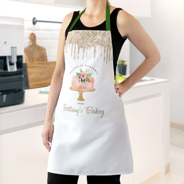 Bakery Blush Pink Cake Gold Glitter Drips Dessert Apron (Creator Uploaded)