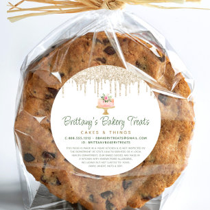 Bakery Blush Pink Cake Gold Glitter Drips Legal Classic Round Sticker