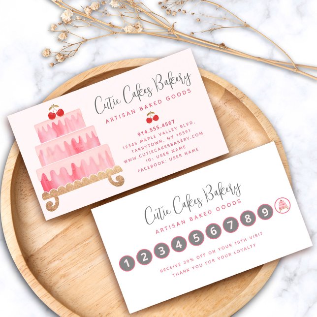 Bakery Blush Pink Cake Pastry Chef Simple Modern Loyalty Card (Creator Uploaded)