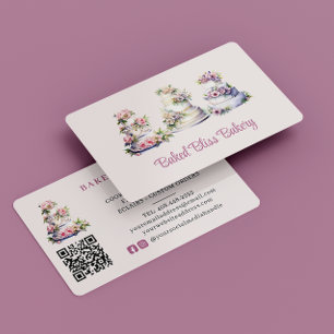 Bakery Blush Pink Watercolor Floral Cake Business Card