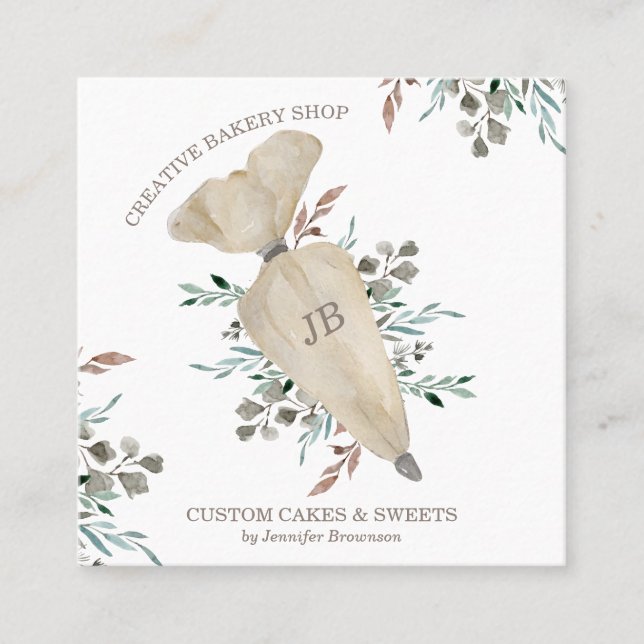 Bakery Boho Chic Food Maker Square Business Card (Front)
