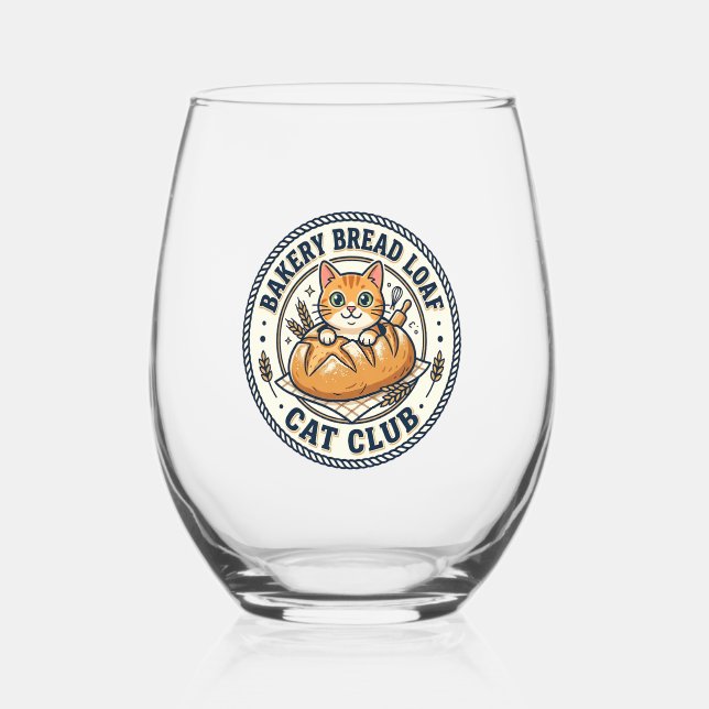 Bakery Bread Loaf Cat Cat Mum Gift Idea - Bakery B Stemless Wine Glass (Front)