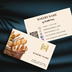 Bakery bread pastry beige cream QR code logo Business Card