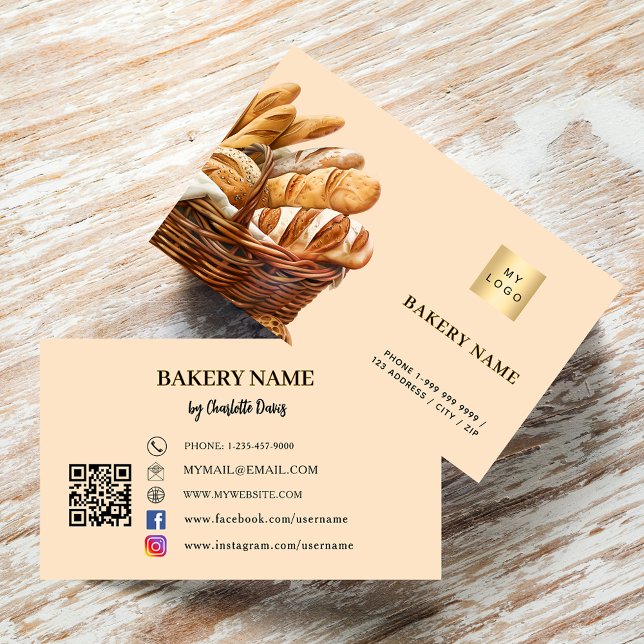 Bakery bread pastry peach QR code logo Business Card (Creator Uploaded)
