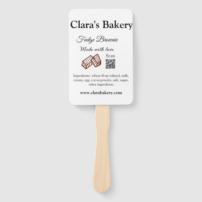 Bakery brownie add ingredients made with love q r  hand fan (Front)