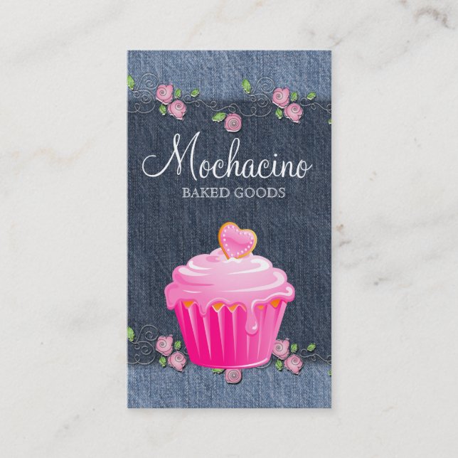 Bakery Business Card Cupcake Jeans Rose Pink (Front)