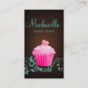 Bakery Business Card Cupcake Linen Brown Blue 2