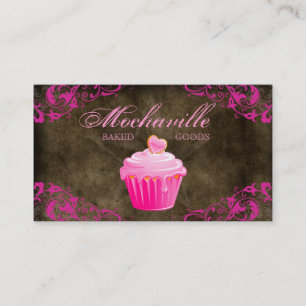 Bakery Business Card Cupcake Suede Brown Pink