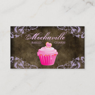 Bakery Business Card Cupcake Suede Brown Purple