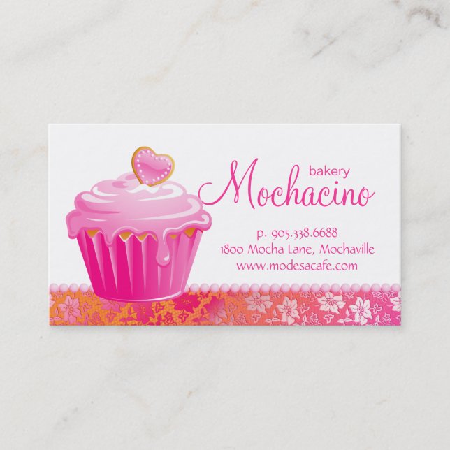 Bakery Business Card cute cupcake floral lace (Front)