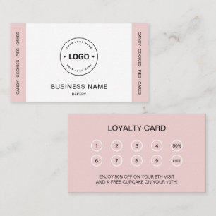 Bakery Business Logo White Pink  Loyalty Card