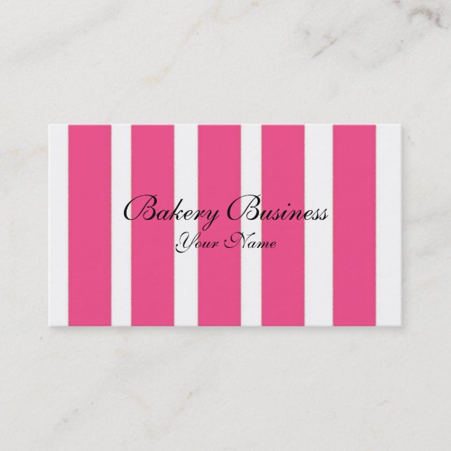 Bakery business pink stripes customisable cards (Front)