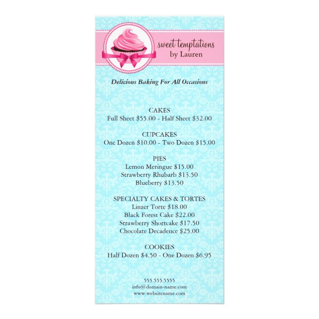 Bakery Business Promotional Price List Rack Card (Front)