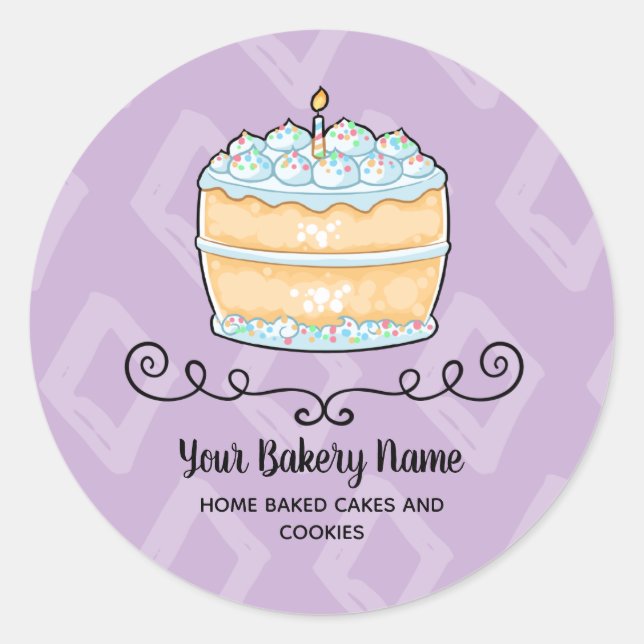 Bakery Business Purple Cake Dessert Packaging Classic Round Sticker (Front)