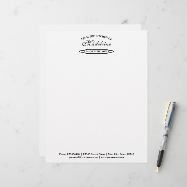 Bakery business rolling pin letterhead template (Front/Back In Situ)