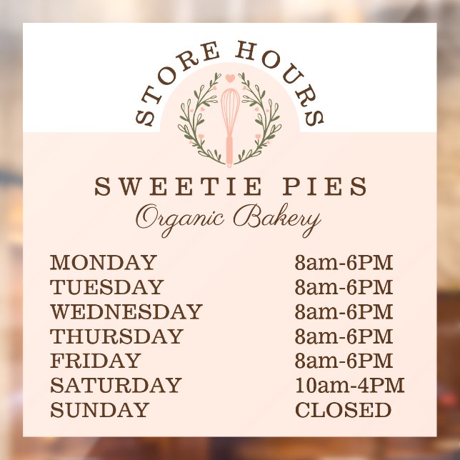 Bakery Business Whisk & Wreath Logo Store Hours Window Cling (Sheet 2)