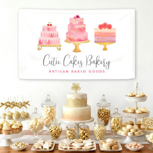 Bakery Cafe 3 Blush Pink Watercolor Cake Desserts Banner