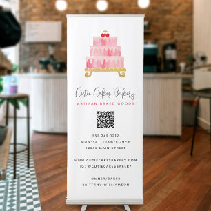 Bakery Cafe Blush Pink Cake Logo QR Code Dessert Retractable Banner