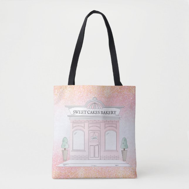 Bakery Cafe Illustration | Pink Glitter Tote Bag (Front)