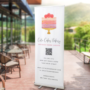 Bakery Cafe Pink Purple Cake Logo QR Code Dessert Retractable Banner