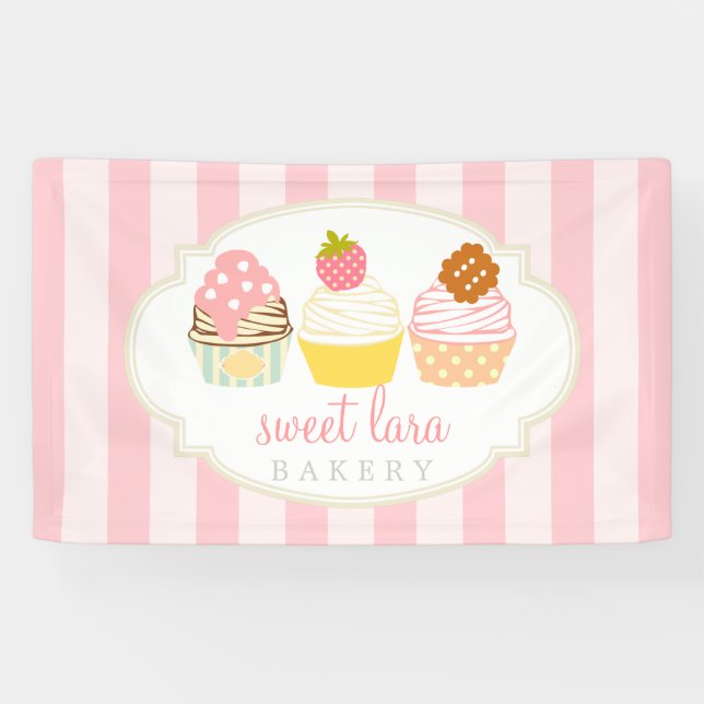 Bakery Cafe Retro Sweet Cupcakes Cute Boutique Banner (Horizontal)