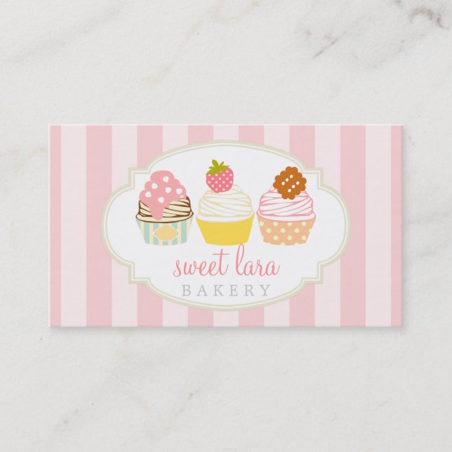 Bakery Cafe Retro Sweet Cupcakes Cute Boutique Business Card (Front)