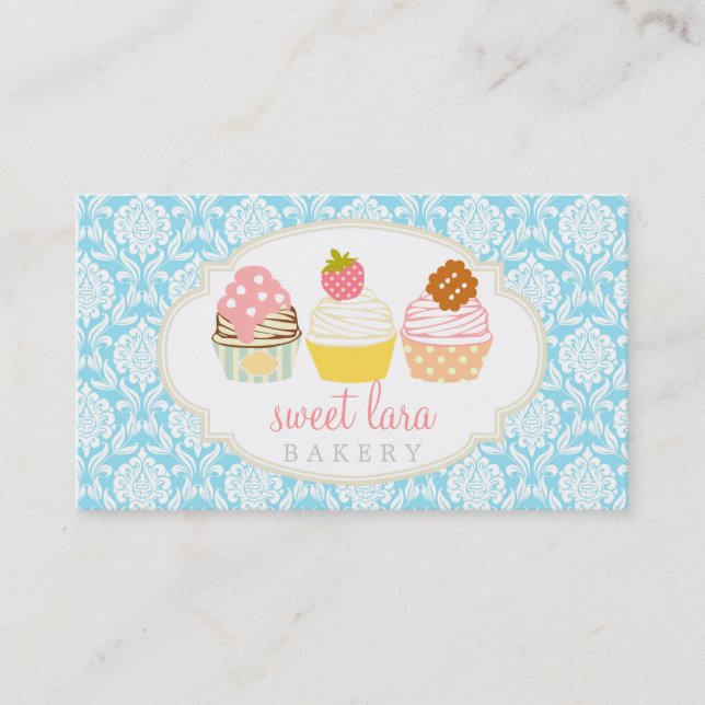 Bakery Cafe Retro Sweet Cupcakes Cute Boutique Business Card (Front)