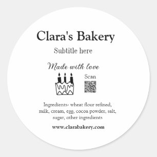 Bakery cake add ingredients made with love q r  classic round sticker