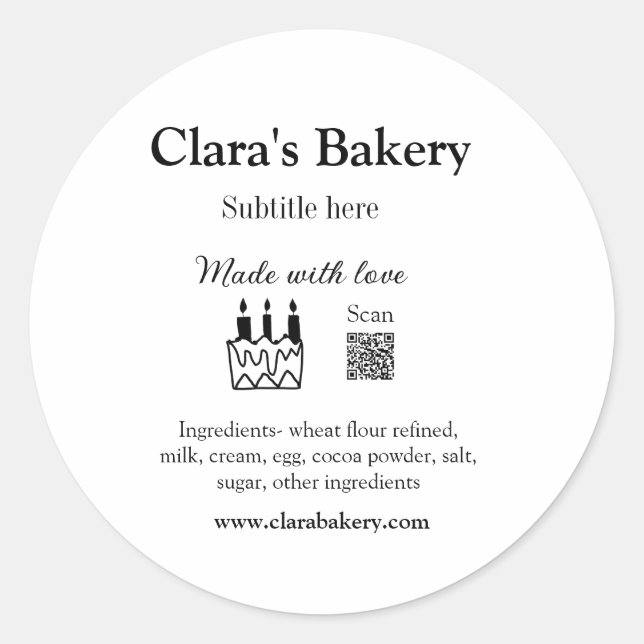 Bakery cake add ingredients made with love q r  classic round sticker (Front)