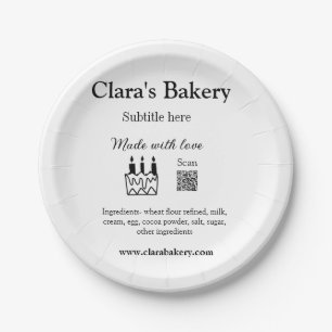 Bakery cake add ingredients made with love q r paper plate