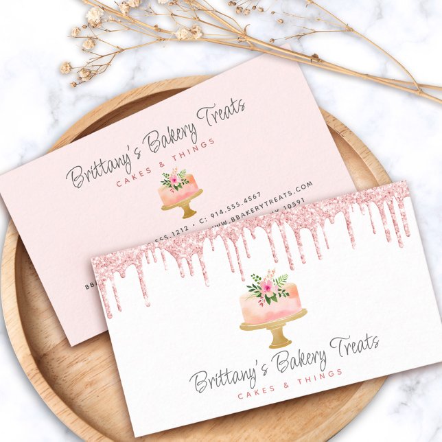 Bakery Cake Blush Pink Glitter Drip Pastry Dessert Business Card (Creator Uploaded)