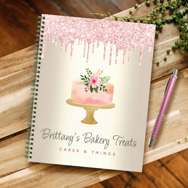 Bakery Cake Blush Pink Glitter Drips Dessert Gold Notebook (Creator Uploaded)