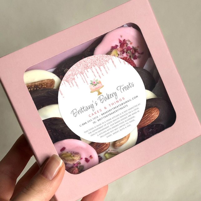 Bakery Cake Blush Pink Glitter Drips Dessert Legal Classic Round Sticker (Creator Uploaded)