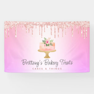 Bakery Cake Blush Pink Glitter Drips Rainbow Ombre Banner