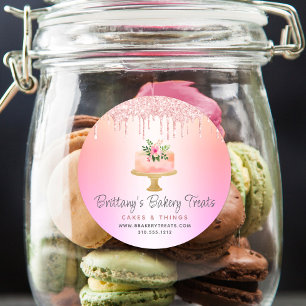Bakery Cake Blush Pink Glitter Drips Rainbow Ombre Classic Round Sticker