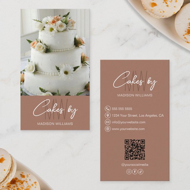 Bakery Cake Custom Monogram Logo Brown Business Card (Bakery Cake Custom Monogram Logo Brown Business Card)